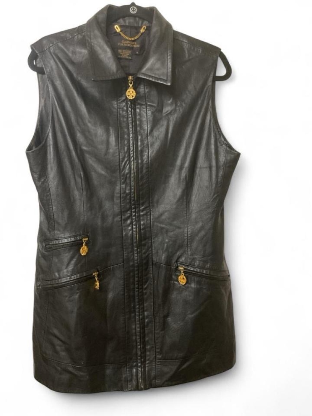 Classiques Entier Black Leather Sleeveless dress with Gold Hardware